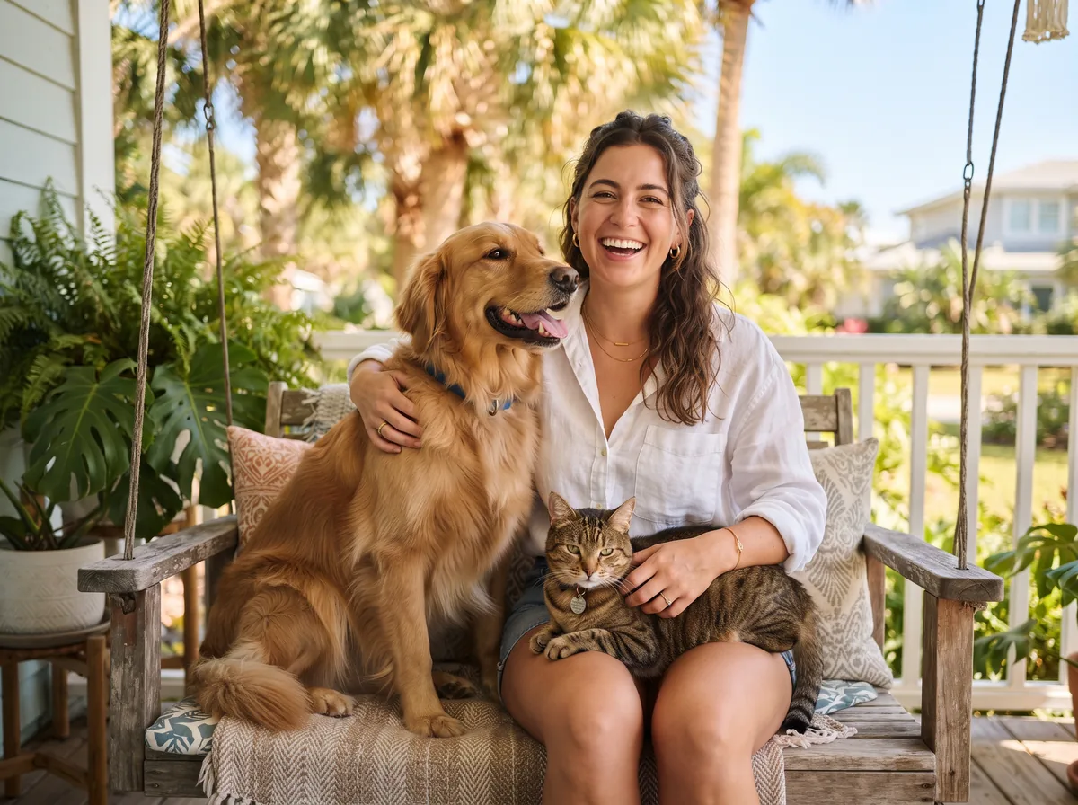 Dog and cat owner comparing pet insurance options in Florida
