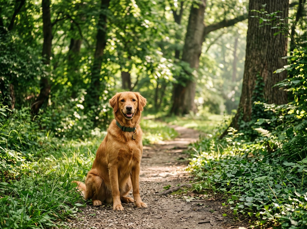 A dog in a leafy Louisville park on a humid summer morning — ticks, heartworm and heat are the risks that drive most local pet insurance claims.